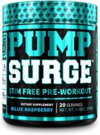 💪 pumpsurge caffeine-free pump & nootropic pre workout supplement - non-stimulant preworkout powder & nitric oxide booster - 20 servings, blue raspberry flavor - enhancing performance, focus, and energy boost logo