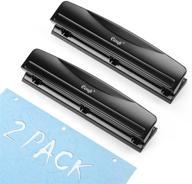 ecraft 3-hole punch: high capacity (12 sheets) - sturdy all-metal construction - convenient chip tray - office portable paper puncher (2-pack) in black logo