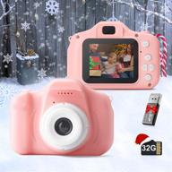 детский цифровой фотоаппарат 1080p с памятью 32 гб и картридером - идеальная игрушка для малышей от 3 до 10 лет - идеальный подарок на день рождения в розовом цвете. логотип
