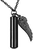 👼 angel wing stainless steel cylinder cremation urn necklace for ashes - elegant memorial keepsake pendant, remembrance jewelry logo