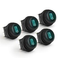 apiele waterproof round rocker toggle switch 2 position dc 12v 20a on-off with led light spst 3 pins 5pcs kcd1-8-101nw(green) logo