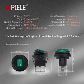 img 3 attached to APIELE Waterproof Round Rocker Toggle Switch 2 Position DC 12V 20A ON-Off With LED Light SPST 3 Pins 5Pcs KCD1-8-101NW(Green)