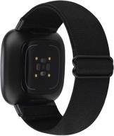 balck adjustable elastic watch band: stretchy loop nylon strap for fitbit versa 3/sense - ideal for women and men logo