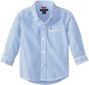 img 1 attached to 👔 100% Cotton Boys' Tommy Hilfiger Long Sleeve Woven Shirt: Collared Button-Down with Embroidered Logo