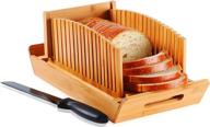 🍞 premium bamboo bread slicer: foldable loaf cutter with serrated knife, crumb tray, and 3 size slicing guide – perfect for homemade bread логотип