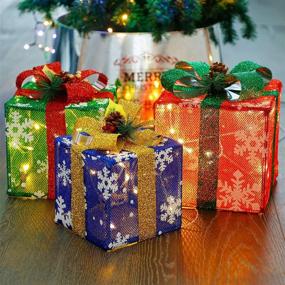 img 1 attached to 🎁 Sparkling Lighted Gift Boxes: Festive Christmas Decorations for Home - Set of 3 Snowflake Present Boxes