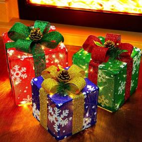 img 4 attached to 🎁 Sparkling Lighted Gift Boxes: Festive Christmas Decorations for Home - Set of 3 Snowflake Present Boxes