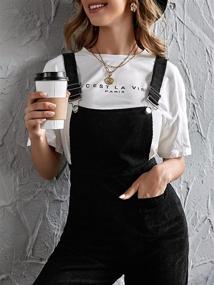 img 1 attached to 👖 SheIn Corduroy Cropped Pants Overalls Pinafore Jumpsuit with Front Pockets for Women