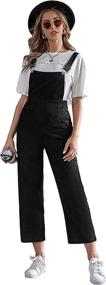 img 4 attached to 👖 SheIn Corduroy Cropped Pants Overalls Pinafore Jumpsuit with Front Pockets for Women