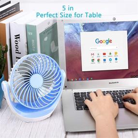 img 2 attached to 🌀 Aluan Small Table Fan, USB Desk Fan with Strong Airflow, Ultra Quiet Portable Fan, Adjustable Speed, 360° Rotatable Head, Mini Personal Fan for Home Office Bedroom Table and Desktop, Blue