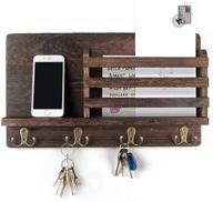 rustic wooden mail and key holder with floating shelf: stylish organizer rack for entryway, kitchen, office логотип