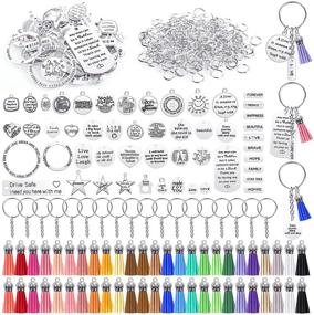 img 4 attached to 🔋 Boost Motivation with 350Pcs Keychain Accessory Set: Engraved Charms, Leather Tassels, Keyrings, and Crafting Supplies