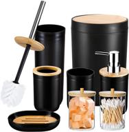 🚽 black bathroom accessories set – 8 pieces plastic bath set with lotion bottles, toothbrush holder, cup, soap dish, toilet brush, trash can, and cotton swab storage box logo