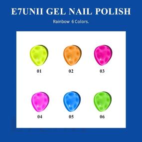img 3 attached to 💅 Набор гель-лаков для ногтей E7UNII: 6 ярких оттенков радужной палитры, модные дизайны для нейл-арт-хэллоуина. Идеально подходит для гелевого маникюра дома или в салоне. Идеальный подарок для девочек, женщин и новичков!