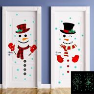 christmas door stickers decor: large snowman stickers with snowflake decals - luminous snowman door decorations for refrigerator, wall, window - lovely style logo