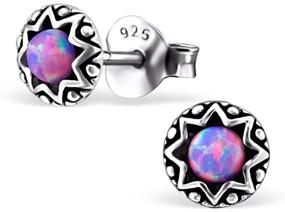 img 1 attached to 🌟 Vintage Antique Style Tiny Round Star Lab Created Opal Sterling Silver Stud Earrings (E23673) for Enhanced SEO