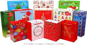 img 2 attached to 🎁 Bulk Set of Fzopo Christmas Gift Bags - Includes 3 Extra Large, 3 Large, 2 Bottle, and 4 Medium Sizes with Tags, Handles, and Assorted Christmas Prints - Ideal for Wrapping Holiday Gifts