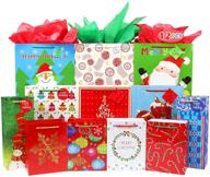 🎁 bulk set of fzopo christmas gift bags - includes 3 extra large, 3 large, 2 bottle, and 4 medium sizes with tags, handles, and assorted christmas prints - ideal for wrapping holiday gifts logo