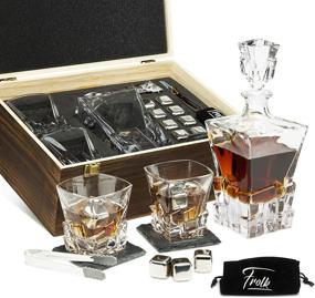 img 4 attached to 🥃 Premium Whiskey Decanter Set for Both Men and Women - Includes Whiskey Decanter, 2 Whiskey Glasses, 8 Stainless Steel Whiskey Cubes, 2 Coasters, Silicone-Tipped Tongs & Freezer Pouch - Presented in a Stylish Pinewood Box