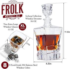 img 2 attached to 🥃 Premium Whiskey Decanter Set for Both Men and Women - Includes Whiskey Decanter, 2 Whiskey Glasses, 8 Stainless Steel Whiskey Cubes, 2 Coasters, Silicone-Tipped Tongs & Freezer Pouch - Presented in a Stylish Pinewood Box