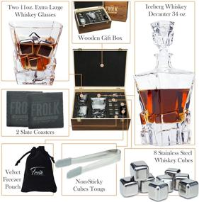 img 3 attached to 🥃 Premium Whiskey Decanter Set for Both Men and Women - Includes Whiskey Decanter, 2 Whiskey Glasses, 8 Stainless Steel Whiskey Cubes, 2 Coasters, Silicone-Tipped Tongs & Freezer Pouch - Presented in a Stylish Pinewood Box