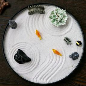 img 2 attached to 🧘 Japanese Desktop Meditation Zen Garden - Deluxe Large Office Tabletop Mini Rock Sand Garden Kit with Rake Tools, Tray Accessories, Incense Holder, Meditating Statue - Perfect Home Office Table Decor or a Thoughtful Gift for Women