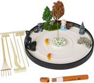 🧘 japanese desktop meditation zen garden - deluxe large office tabletop mini rock sand garden kit with rake tools, tray accessories, incense holder, meditating statue - perfect home office table decor or a thoughtful gift for women логотип