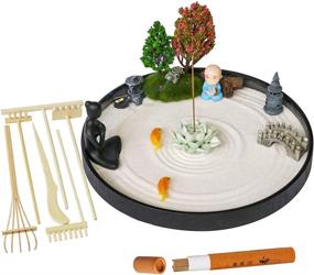 img 4 attached to 🧘 Japanese Desktop Meditation Zen Garden - Deluxe Large Office Tabletop Mini Rock Sand Garden Kit with Rake Tools, Tray Accessories, Incense Holder, Meditating Statue - Perfect Home Office Table Decor or a Thoughtful Gift for Women