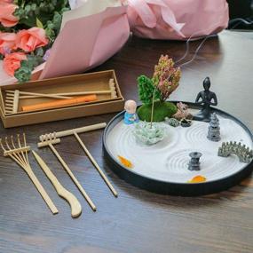 img 3 attached to 🧘 Japanese Desktop Meditation Zen Garden - Deluxe Large Office Tabletop Mini Rock Sand Garden Kit with Rake Tools, Tray Accessories, Incense Holder, Meditating Statue - Perfect Home Office Table Decor or a Thoughtful Gift for Women