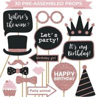 🌸 rose gold and pink birthday photo booth props box set - 30 piece fully assembled selfie party supplies and decorations kit with real glitter, perfect for women's cute bday celebrations - no diy required! logo