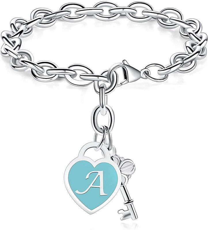 M MOOHAM Initial Charm Bracelets for Women Gifts - Engraved 26 Letters Initial Charms Bracelet Stainless Steel Bangle Bracelet Birthday Christmas