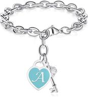 💖 personalized heart engraved alphabet initial bracelets - tony & sandy stainless steel silver charms bracelet with cute key. perfect birthday or christmas jewelry gift for women and teen girls. logo