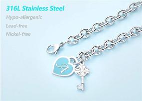 img 2 attached to 💖 Personalized Heart Engraved Alphabet Initial Bracelets - Tony & Sandy Stainless Steel Silver Charms Bracelet with Cute Key. Perfect Birthday or Christmas Jewelry Gift for Women and Teen Girls.