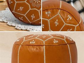 img 2 attached to 👑 Premium Moroccan Leather Pouf Cover by KING OF HANDMADE - Round & Large Ottoman Footstool Cover with Embroidery - Cover ONLY - Ideal for Living Room, Bedroom, Kids Room, Gift & Wedding - Tan 18 Inch