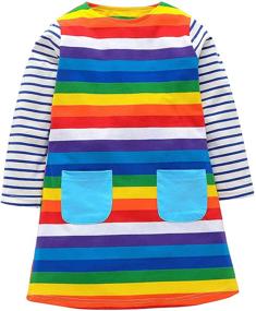 img 4 attached to 🌈 LuckyCandy Rainbow Animals Print Toddler Girls A-Line Dress with Long Sleeves for 2T-7T