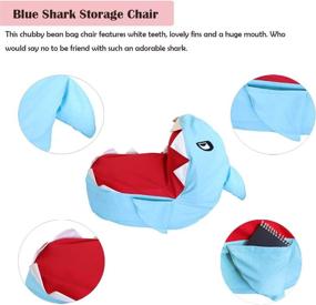 img 1 attached to Blue Shark Storage Bean Bag, Plush Animal Toy Organizer Chair, Canvas Storage Bag for Pillows & Clothes, Stuffed Animal Storage (No Stuffing Included)