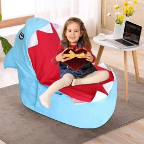 img 3 attached to Blue Shark Storage Bean Bag, Plush Animal Toy Organizer Chair, Canvas Storage Bag for Pillows & Clothes, Stuffed Animal Storage (No Stuffing Included)