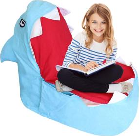img 4 attached to Blue Shark Storage Bean Bag, Plush Animal Toy Organizer Chair, Canvas Storage Bag for Pillows & Clothes, Stuffed Animal Storage (No Stuffing Included)