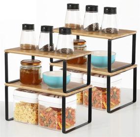 img 1 attached to SONGMICS Set of 4 Kitchen Counter 🔳 Shelves: Stackable Spice Racks, Metal & Bamboo, Black/Natural UKCS10NB