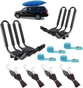 img 4 attached to 🚣 2 Pairs Heavy Duty Kayak Rack with Ratchet Tie - Mount on Car Roof Top Crossbar - Easy to Carry Kayak Canoe Boat Surf Ski (J-Bar Rack)