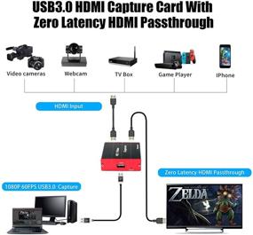 img 3 attached to Mirabox USB3.0 HDMI Video Capture Card - 1080P 60FPS HD Game Capture Device with HDMI Passthrough - Compatible with DSLR, Xbox, PS4, Switch - Ideal for OBS, Twitch, Game Live Streaming, and Recording