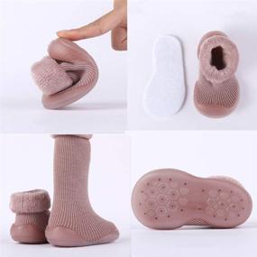 img 3 attached to 🧦 Детские зимние теплые носочные туфли от Howell Baby для малышей: носочные мокасины из хлопка высокого кроя с анти-скользящим покрытием для мальчиков и девочек - максимальная защита для пола внутри помещения.