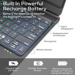 img 1 attached to 🔌 Taotique Touch iPad Keyboard Case for 10.2-inch iPad 8th Gen (2020), 7th Gen & Air 3 - Black; 7 Color Backlight, 360° Rotation