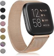 🌹 amzpas stainless steel loop mesh magnetic adjustable wristbands for fitbit versa 2/se/lite/versa - breathable, compatible for women and men (small, rose gold) logo