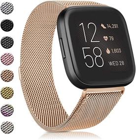 img 4 attached to 🌹 Amzpas Stainless Steel Loop Mesh Magnetic Adjustable Wristbands for Fitbit Versa 2/SE/Lite/Versa - Breathable, Compatible for Women and Men (Small, Rose Gold)