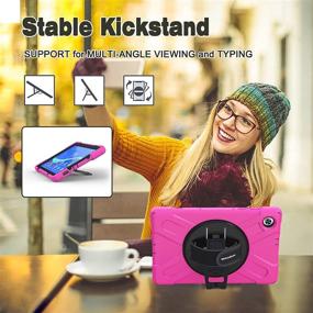 img 2 attached to 📱 Rugged Pink BRAECN Case for Lenovo Tab M10 FHD Plus - Shockproof with Shoulder Strap & Kickstand, Compatible with TB-X606F/TB-X606X