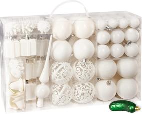 img 4 attached to BRUBAKER 101 Pack Assorted Christmas Ball Ornaments - Shatterproof - Including Green Pickle and Tree Topper - German Designed - Cream White Delight