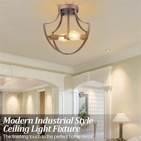 img 1 attached to 🏡 Modern Farmhouse Lighting: KIKET 2-Light Semi Flush Mount Ceiling Light Fixtures - Stylish All-Metal Retro Industrial Close to Ceiling Light for Kitchen, Hallway, Bedroom, Entryway, Dining Room (Brown-E26)