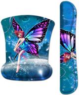 🦋 artso keyboard wrist rest and mouse pad set - ergonomic support, comfortable typing pain relief, lightweight design - memory foam, blue butterfly fairy logo