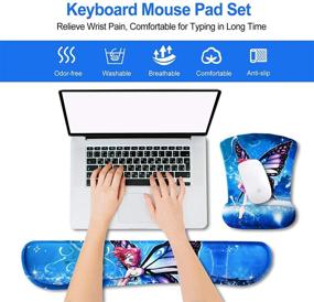 img 3 attached to 🦋 ArtSo Keyboard Wrist Rest and Mouse Pad Set - Ergonomic Support, Comfortable Typing Pain Relief, Lightweight Design - Memory Foam, Blue Butterfly Fairy